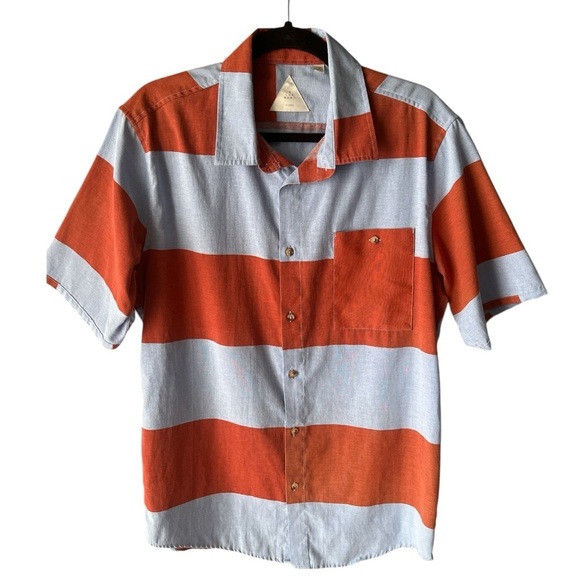 Alta Mont 100% Cotton Color Block Striped Button Down Casual Shirt Blue Red XL - Picture 1 of 7